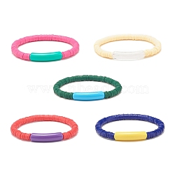 Handmade Polymer Clay Beaded Stretch Bracelets, with Acrylic Beads, Mixed Color, Inner Diameter: 2-1/4 inch(5.6cm)(BJEW-JB07781)