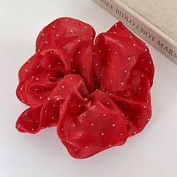 Romantic Rhinestone Polyester Elastic Hair Ties, Scrunchie/Scrunchy, Ponytail Holder for Women Girls, Red, (PR0376-4)