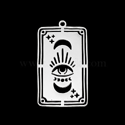 201 Stainless Steel Pendants, Laser Cut, Rectangle with Eye & Moon & Star, Stainless Steel Color, 32x18x1mm, Hole: 1.5mm(STAS-T056-LA690-1)