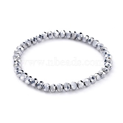 Electroplate Glass Beads Stretch Bracelets, Faceted, Rondelle, Platinum Plated, 2-1/8 inch(5.5cm)(BJEW-JB04649-01)