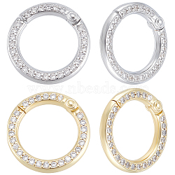 6Pcs 2 Colors Brass Micro Pave Cubic Zirconia Twister Clasp, Ring, Long-Lasting Plated, Rack Plating, Lead Free & Cadmium Free, Platinum & Golden, 15x2.5mm, 3pcs/color(KK-BBC0018-83)
