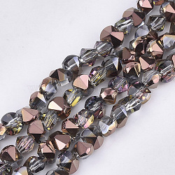Electroplate Glass Beads Strands, Half Plated, Faceted, Camel, 6~6.5x4.5~5x5.5mm, Hole: 1.2mm, about 100pcs/strand, 17.3 inch(EGLA-S179-02A-D02)