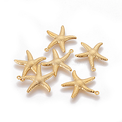 304 Stainless Steel Pendants, Starfish/Sea Stars, Real 18K Gold Plated, 22.2x20.6x2.5mm, Hole: 0.8mm(X-STAS-G191-07G)