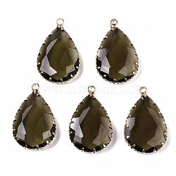 Glass Pendants, with Golden Tone Brass Findings, Faceted, teardrop, Dark Goldenrod, 30x18.5x7.5mm, Hole: 2mm(GLAA-Q068-18A-07)