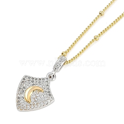 Brass Micro Pave Clear Cubic Zirconia Shield Pendant Satellite Chain Necklaces for Women, Real 18K Gold Plated & Platinum, Moon, 17.91 inch(45.5cm)(NJEW-U015-05G-02)