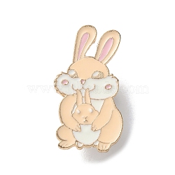 Cute Rabbit Mother & Baby Enamel Pins, Alloy Lapel Pin Backs for Backpack Clothes, Blanched Almond, 29.5x16.5mm(JEWB-V006-03C)