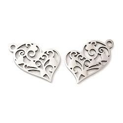 Non-Tarnish 316L Surgical Stainless Steel Pendants, Laser Cut, Heart Charms, Stainless Steel Color, 17x10x1mm, Hole: 1.4mm(STAS-F297-17P)