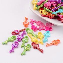 Opaque AB Color Acrylic Skeleton Key Pendants, Mixed Color, 23x10x3mm, Hole: 3mm, about 2200pcs/500g(SACR-R697-M24)