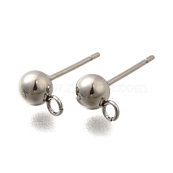 201 Stainless Steel Stud Earring Findings, with Loop and 304 Stainless Steel Pins, Round, Stainless Steel Color, 17x9x6mm, Hole: 1.8mm, Pin: 11x0.5mm(STAS-R156-01P-03)