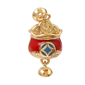 Brass Enamel Magnetic Clasps, Chinese Fortune Money Bag, Red, Real 18K Gold Plated, 20x9x9mm