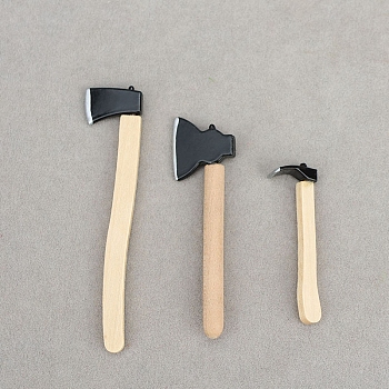 3Pcs Wood Axe Miniature Ornaments, Micro Landscape Home Dollhouse Accessories, Pretending Prop Decorations, Old Lace, 41~68x12~15mm