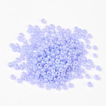 8/0 Ceylon Round Glass Seed Beads, Lilac, Size: about 3mm in diameter, hole:1mm, about 1101pcs/50g