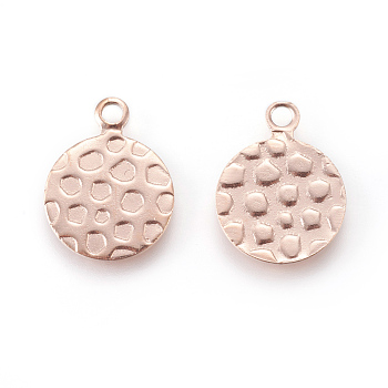 Ion Plating(IP) 304 Stainless Steel Charms, Flat Round, Bumpy, Rose Gold, 15.5x12x0.8mm, Hole: 1.8mm