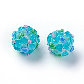 Handmade Bumpy Lampwork Beads, Round, Light Sky Blue, 12~13mm, Hole: 1.5~1.6mm