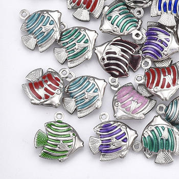 304 Stainless Steel Pendants, with Enamel, Fish, Stainless Steel Color, 17~18x17~17.5x6mm, Hole: 1mm