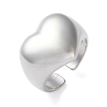 Eco-Friendly Brass Heart Open Cuff Rings for Women, Long-Lasting Plated, Lead Free & Cadmium Free, Platinum, 6~16.5mm, Inner Diameter: 18.2mm