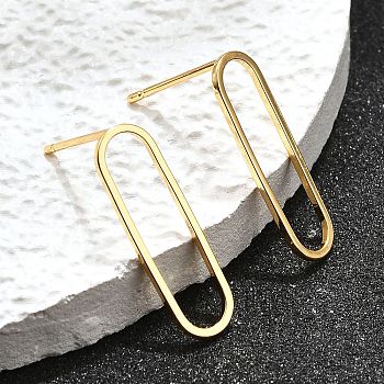 Brass Stud Earrings, Nickel Free, Real 18K Gold Plated, Oval, 20x6mm, Pin: 0.8mm