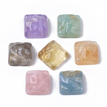 Acrylic Cabochons, Two Tone, Imitation Gemstone Style, Square, Mixed Color, 12.5x12.5x6.5mm