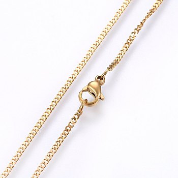 304 Stainless Steel Curb Chain Necklaces, with Lobster Claw Clasps, Golden, 17.7 inch(45cm), 1.5x0.4mm