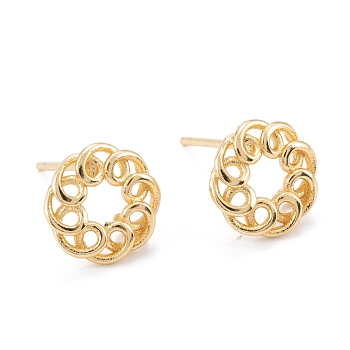 Brass Stud Earring Findings, Long-Lasting Plated, Flat Round, Real 18K Gold Plated, 9mm, Hole: 1mm, Pin: 0.8mm