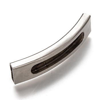 304 Stainless Steel Slide Charms, Curved Tube, Stainless Steel Color, 38x8.5x3.5mm, Hole: 7.5x2.5mm