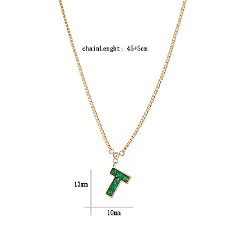 Cubic Zirconia Puzzle Pendant Necklaces, Stainless Steel Fashion Jewelry, Golden, Green, 17.72 inch(45cm)