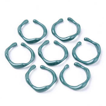 Spray Painted Alloy Cuff Rings, Open Rings, Cadmium Free & Lead Free, Teal, US Size 6(16.5mm)