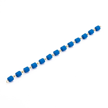 Handmade Polymer Clay Beaded Chain, Link Chain, with Brass Eye Pin, Quick Link Connector, for Bracelet Necklace Making, Blue, 13x6mm, about 39.37 inch(1m)/strand