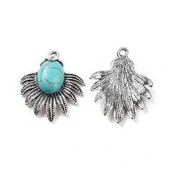 Alloy Pendants, with Synthetic Turquoise, Half Round Charms, Antique Silver, 29x24x6mm, Hole: 2mm