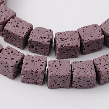 Synthetic Lava Rock Bead Strands, Cube, Dyed, Purple, 8x8x8mm, Hole: 2mm, about 45pcs/strand, 16 inch