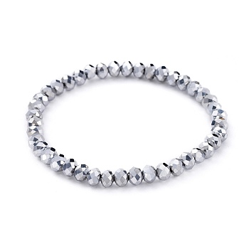 Electroplate Glass Beads Stretch Bracelets, Faceted, Rondelle, Platinum Plated, 2-1/8 inch(5.5cm)