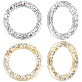 6Pcs 2 Colors Brass Micro Pave Cubic Zirconia Twister Clasp, Ring, Long-Lasting Plated, Rack Plating, Lead Free & Cadmium Free, Platinum & Golden, 15x2.5mm, 3pcs/color