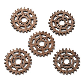Walnut Wood Pendants, Gear Charm, Camel, 27.5x2.5mm, Hole: 5.5mm