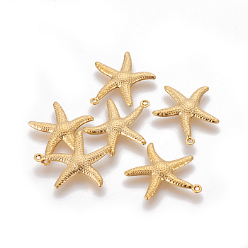 304 Stainless Steel Pendants, Starfish/Sea Stars, Real 18K Gold Plated, 22.2x20.6x2.5mm, Hole: 0.8mm