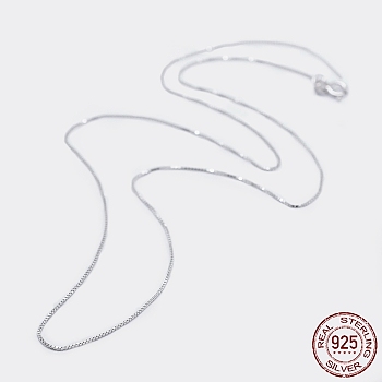 Anti-Tarnish Rhodium Plated 925 Sterling Silver Box Chain Necklaces, with Spring Ring Clasps, with 925 Stamp, Platinum, 18 inch(45cm), Pin: 0.8mm