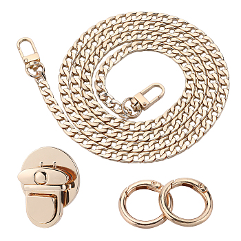 1 Strand Bag Strap Chains, Iron Curb Link Chains, and 1Pc Purse Tuck Lock Clasp & 2Pcs Spring Gate Ring, Golden