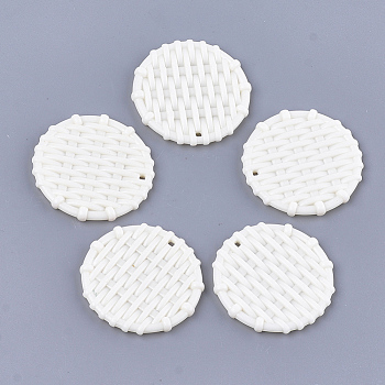 Acrylic Pendants, Imitation Woven Rattan Pattern, Flat Round, Creamy White, 38x5mm, Hole: 1.5mm