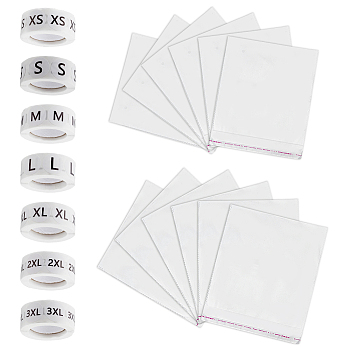 7 Rolls 7 Styles Paper Self-Adhesive Clothing Size Labels Sticker Rolls, for Clothes, Size Tags, Round, with Rectangle OPP Self-Adhesive Bags, XS~3XL, White, Rolls: Stickers: 25mm, 500pcs/roll, 1 style/roll; Bags: 300~400x250~300x0.2mm, 100pcs