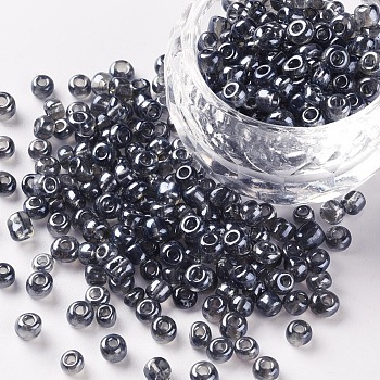 Glass Seed Beads, Trans. Colours Lustered, Round, Gray, 4mm, Hole: 1.5mm, about 500pcs/50g, 50g/bag, 18bags/2pounds
