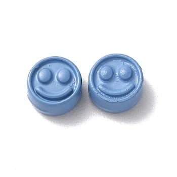 Spray Painted Alloy Beads, Flat Round with Smiling Face, Cornflower Blue, 7.5x4mm, Hole: 2mm