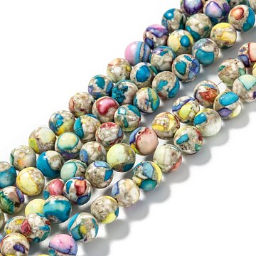 Natural Howlite Beads Strands, Dyed, Round, Colorful, 6~6.5mm, Hole: 1.2mm, about 62~64pcs/strand, 14.96~15.35 inch(38~39cm)(G-L575-02F-A)