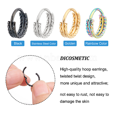Dicosmetic 8piezas 4 aretes de aro con anillo retorcido de colores para niña y mujer(STAS-DC0008-52)-5