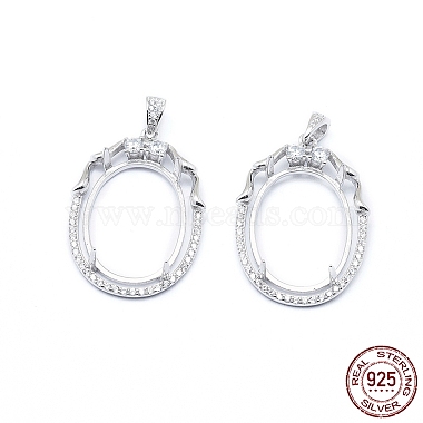 Platinum Clear Oval Sterling Silver+Cubic Zirconia Cabochon Settings