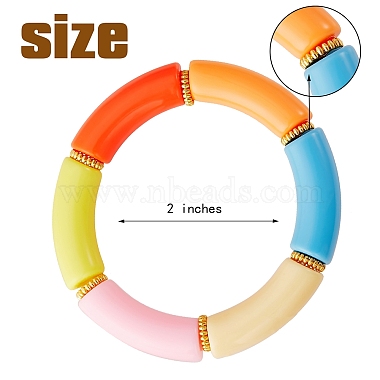 Chunky Curved Tube Beads Stretch Bracelets Set(BJEW-SW00023)-5