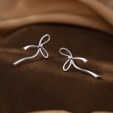 925 Sterling Silver Bowknot Stud Earrings(EJEW-P296-05S)-4