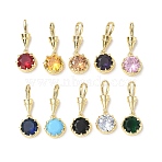 Brass Pave Cubic Zirconia Pendants, Single Stone Charms, Flat Round Charms, Long-Lasting Plated, Rack Plating, Lead Free & Cadmium Free, Real 18K Gold Plated, Mixed Color, 31mm, Hole: 8x5mm(CU-CBA6980-05G)