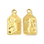 Ion Plating(IP) 304 Stainless Steel Pendants, Rectangle with Human Face Charm, Real 18K Gold Plated, 22x11x3mm, Hole: 2.3mm(STAS-I671-15G)