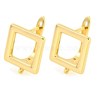 Brass Hoop Earring Findings with Latch Back Closure, Square, Real 18K Gold Plated, 17x13x11.5mm, Hole: 1mm, Pin: 0.9mm(KK-M286-22G)