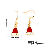 Christmas Theme Brass Dangle Earrings, Golden, Bell, 30x10mm(IP2522-12)