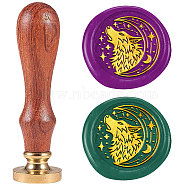 Golden Tone Solid Brass Wax Seal Stamp with Retro Wood Handle, for Envelopes Invitations, Gift Card, Wolf, 83x22mm, Stamps: 25x14.5mm(AJEW-WH0208-1277)